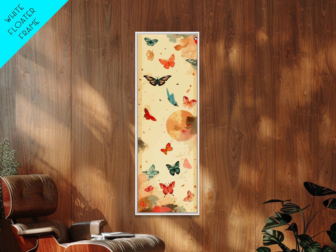 Colorful Butterflies Floating Across Light Background Tall Framed Print For Wall Decor - Image 3