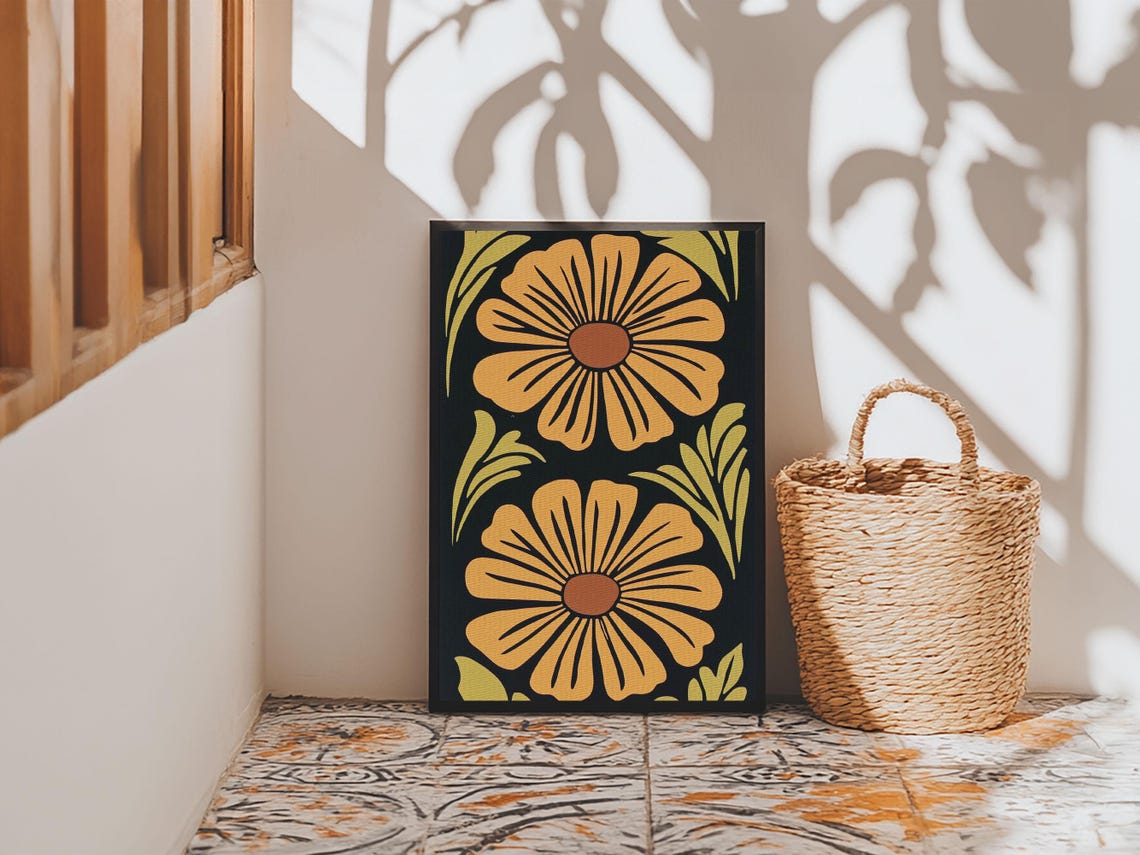 Mid Century Modern Mustard Flowers Retro Botanical Art Poster - Image 5