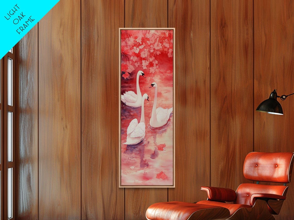 Three White Swans On Pink Water Elegant Romantic Bird Water Wall Art - Image 4