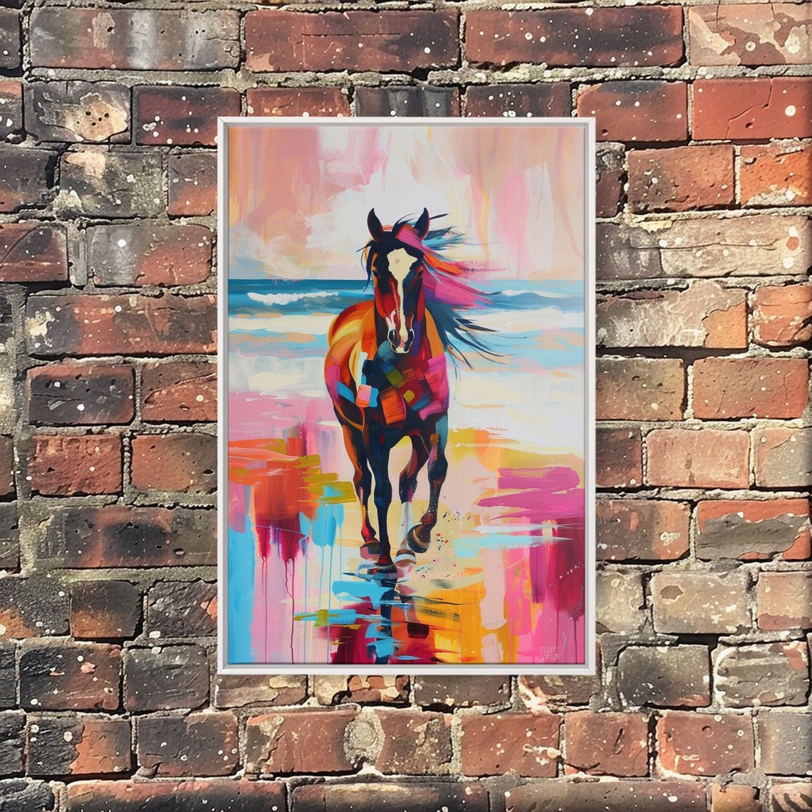 Colorful Horse Galloping On Beach Bold Abstract Equine Poster