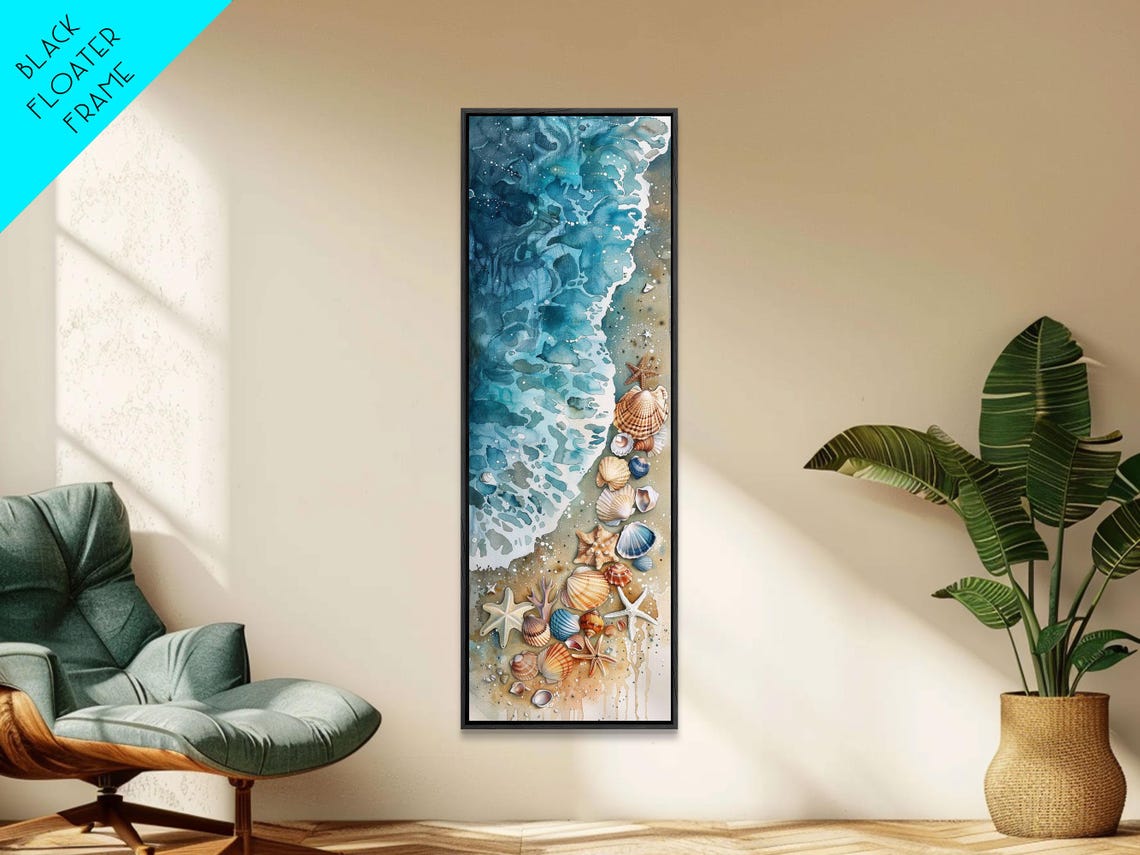 Coastal Beach Watercolor Seashells Starfish Ocean Waves Print - Image 4