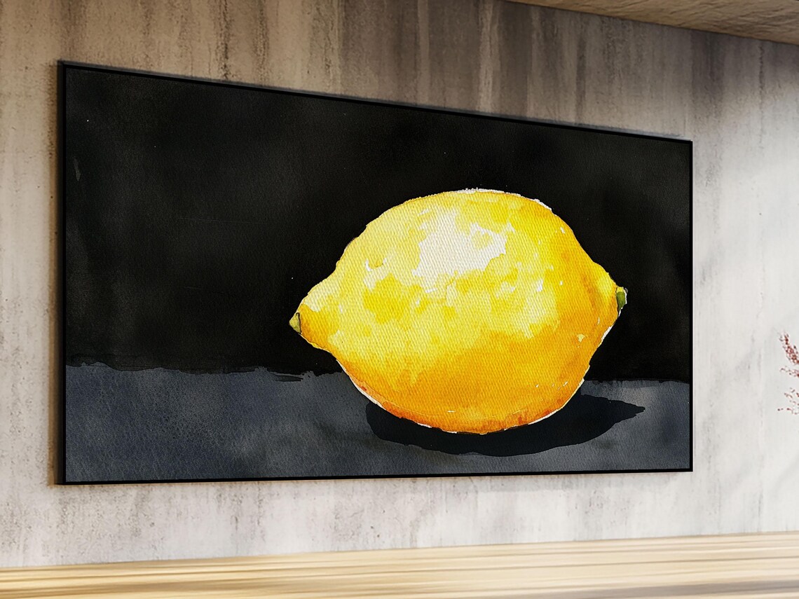 A Whole Lemon Framed Print Abstract Watercolor Lemon Painting Kitchen Wall Art - Image 3
