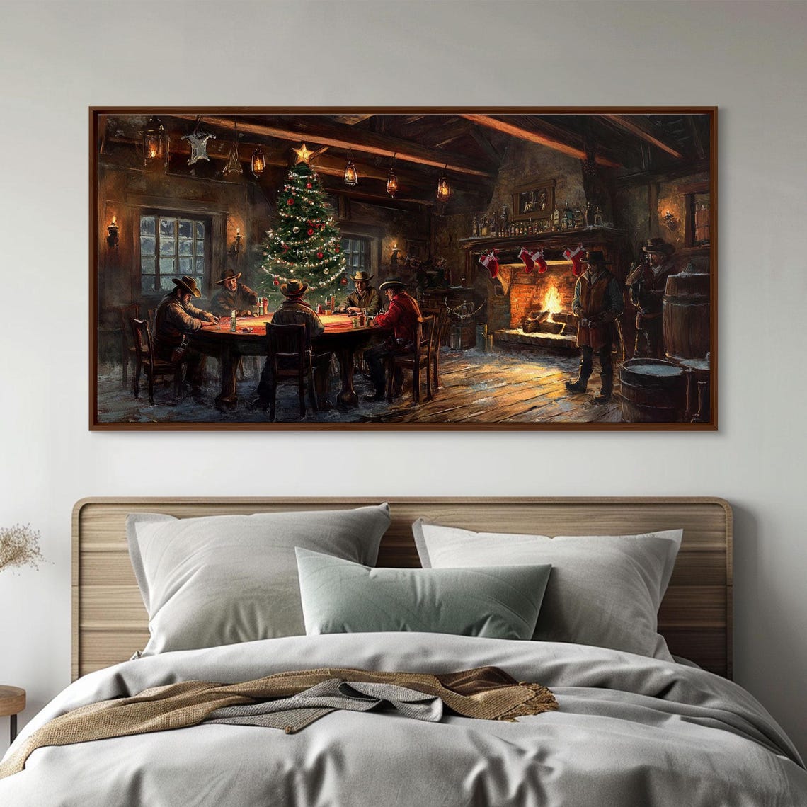 Cowboy Christmas Saloon Poker Night Tree Rustic Western Wall Art - Image 6