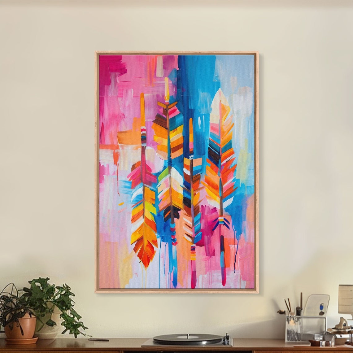 Colorful Boho Feathers Abstract Bright Feather Art Modern Wall Poster - Image 2
