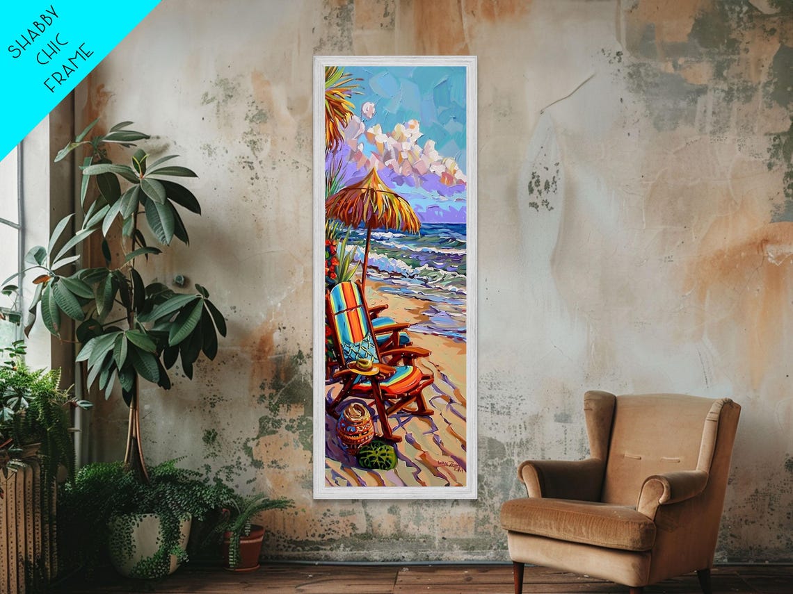 Beach Chair Under Palapa Umbrella By Surf Impasto Coastal Scene Poster - Image 5