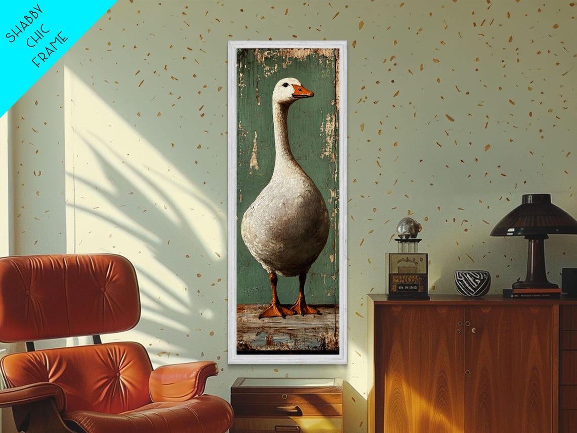 White Goose Folk Art Distressed Teal Farmhouse Rustic Wall Art - Image 6