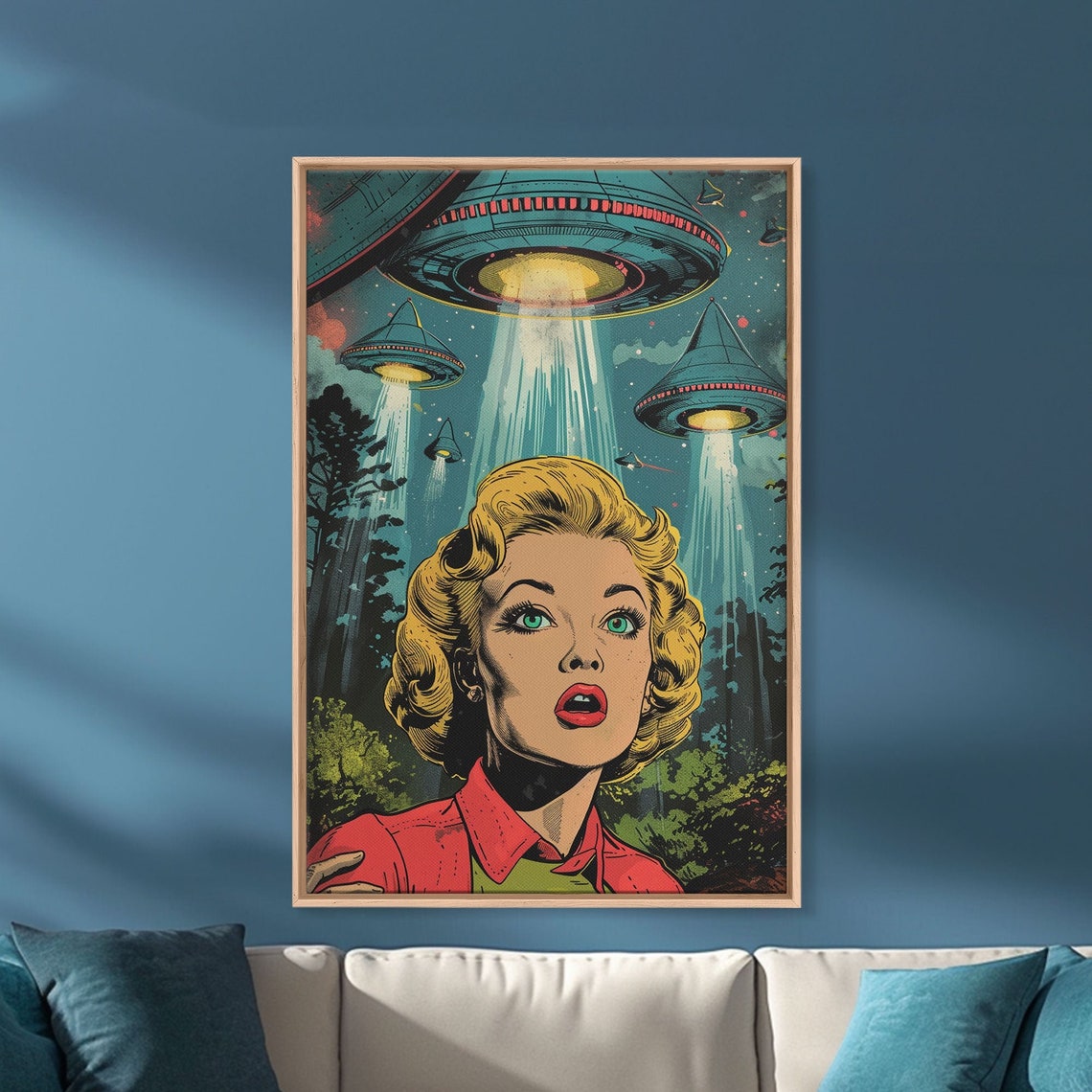 1950s Atomic Age Pop Art UFO Saucers Vintage Comic Style Wall Art - Image 3