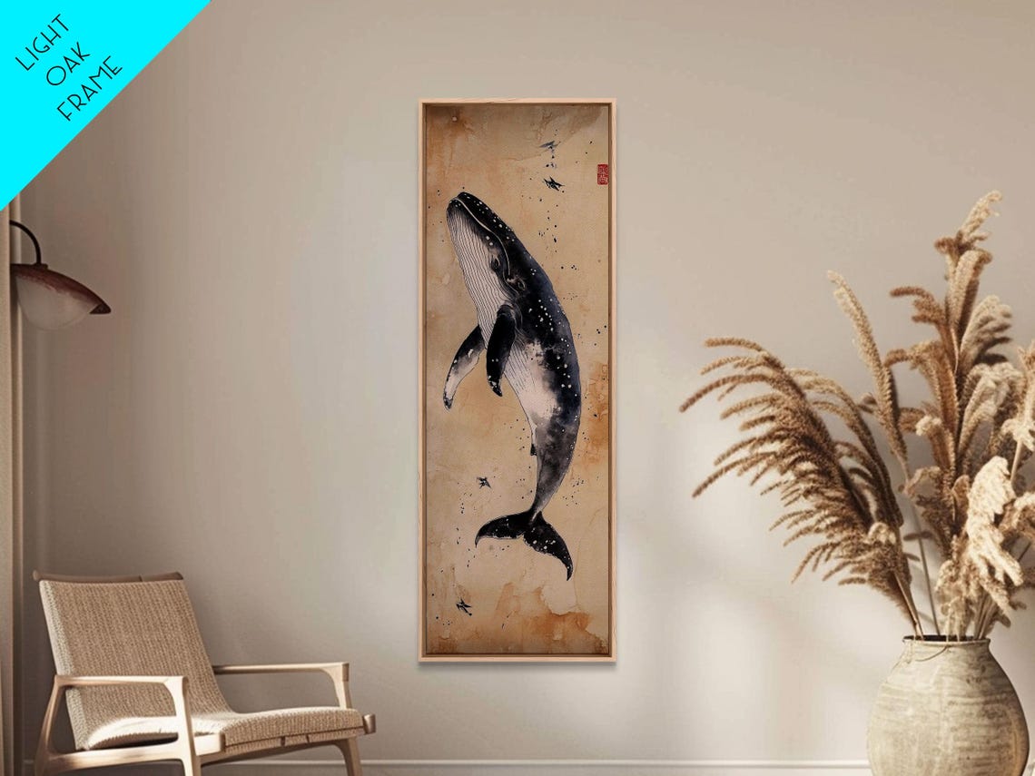 Humpback Whale Breaching Sepia Ink Wash Vintage Nautical Wall Art - Image 4