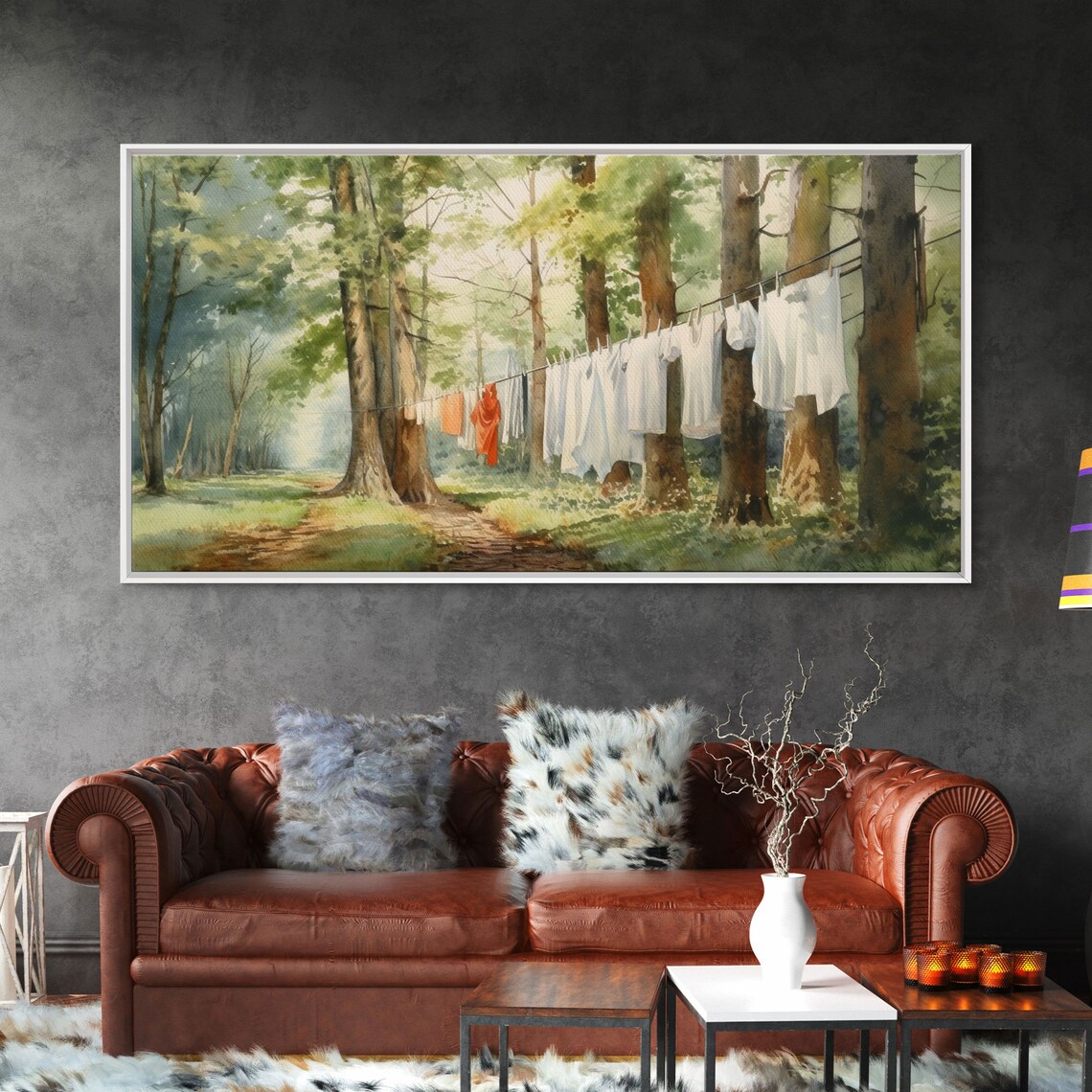 Watercolor Laundry in Woods, Forest Wall Art Print