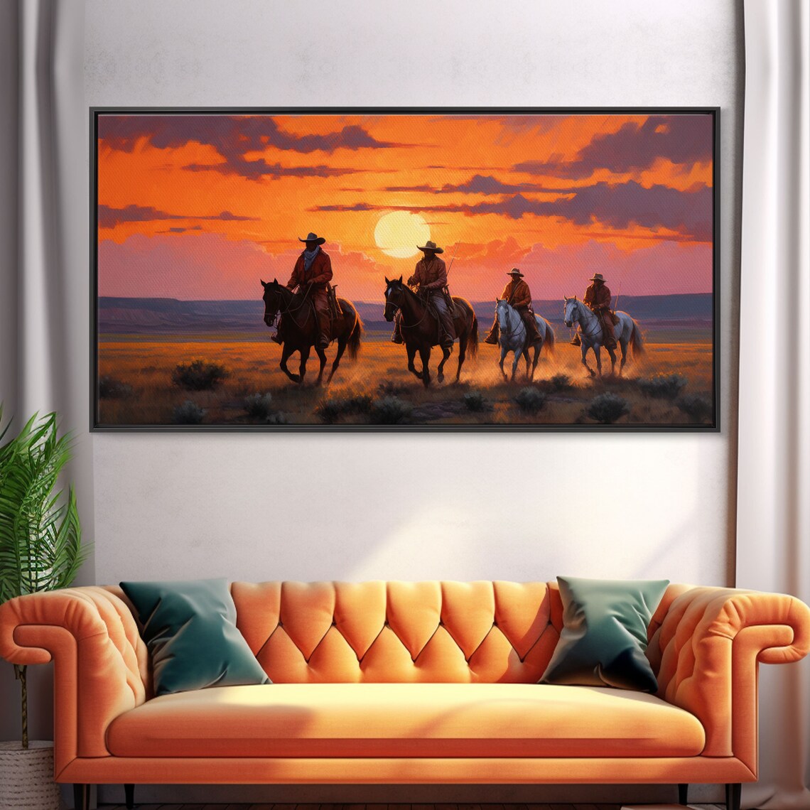 Cowboy Horse Western Landscape, Panoramic Art Print - Image 5