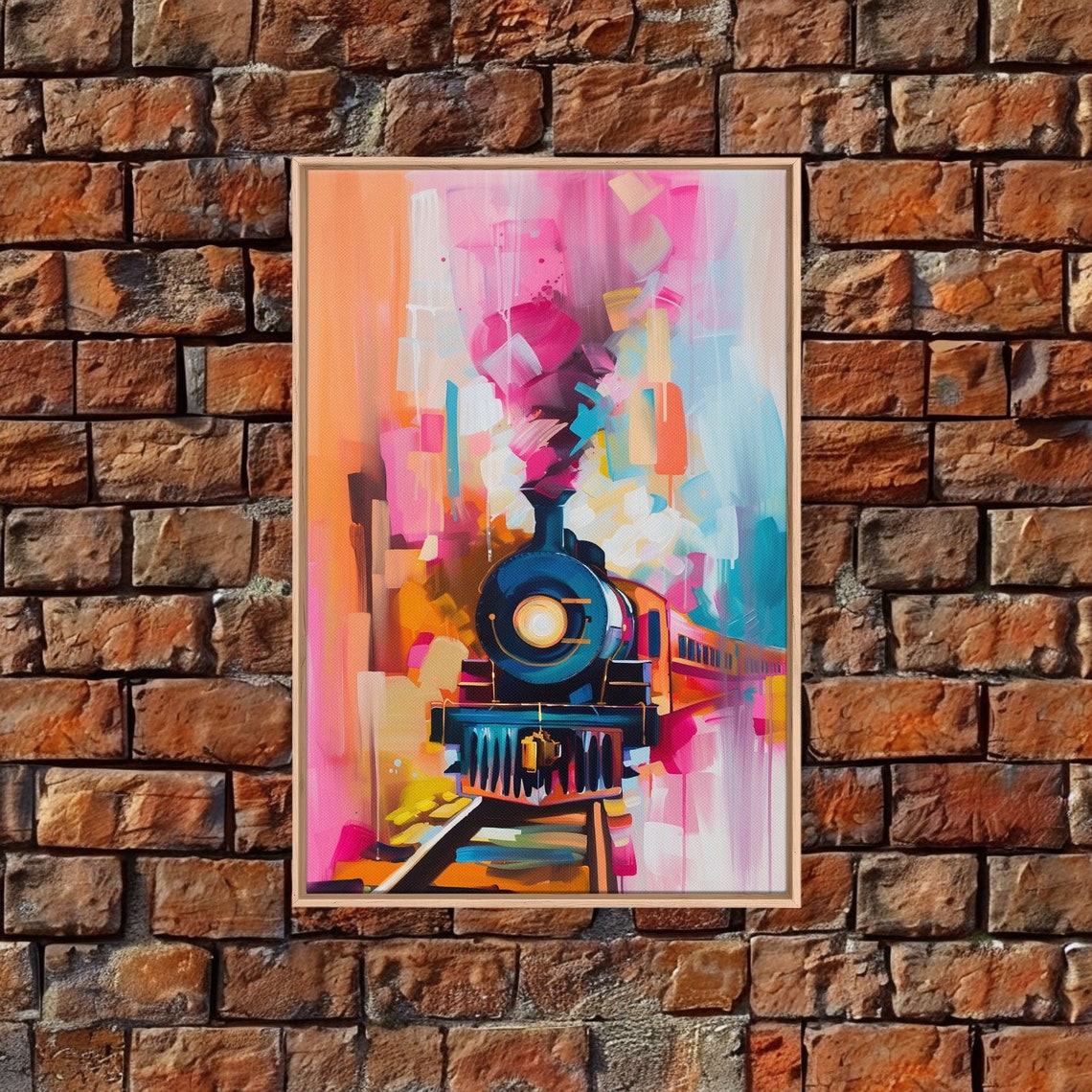 Express Train Art Framed Print Bold Locomotive Decor Modern Train Wall Art Colorful Bedroom Artwork