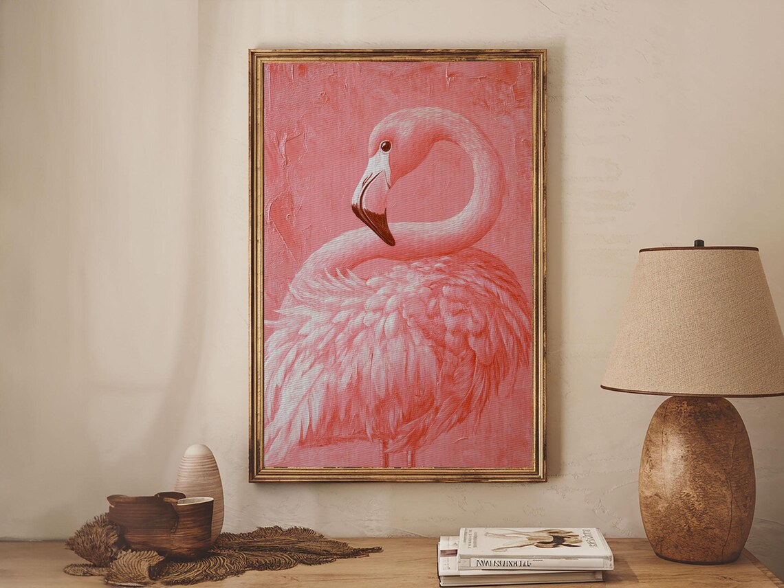Pink Flamingo Painting Print Preppy Trendy Wall Art Animal Print Framed Print Wood Framed Art Dorm Decor Apartment Art Nuevart - Image 5