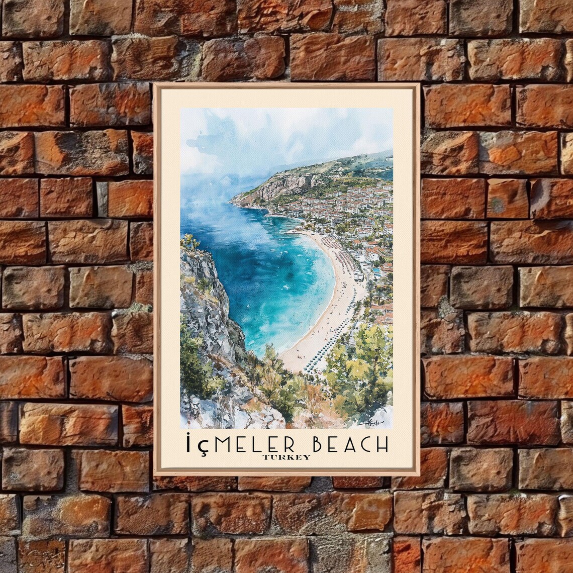 Icmeler Beach Turkey Curving Resort Bay Aerial Watercolor Wall Art Poster - Image 5