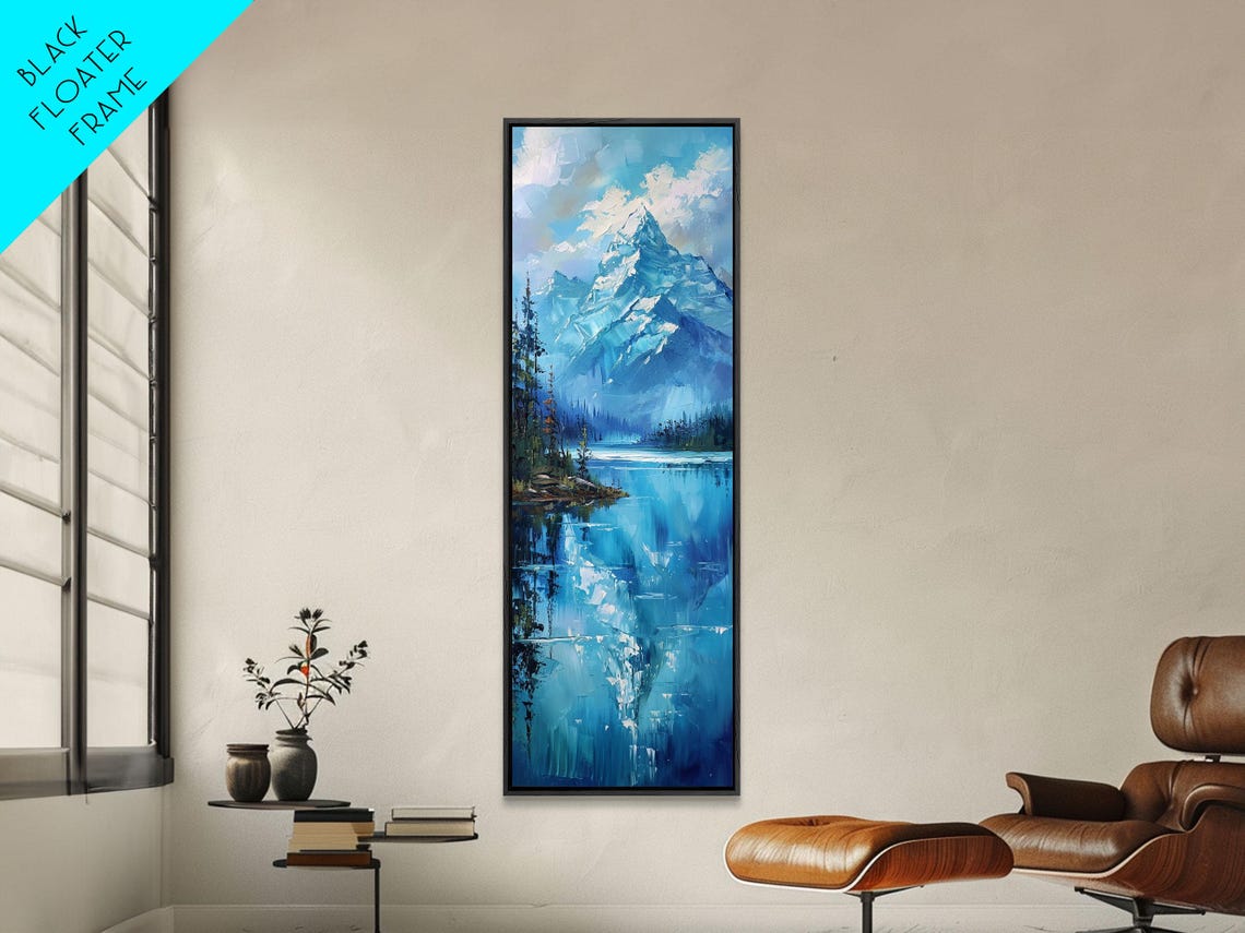 Snowy Alpine Peak Reflected In Blue Lake Impasto Mountain View Poster - Image 3