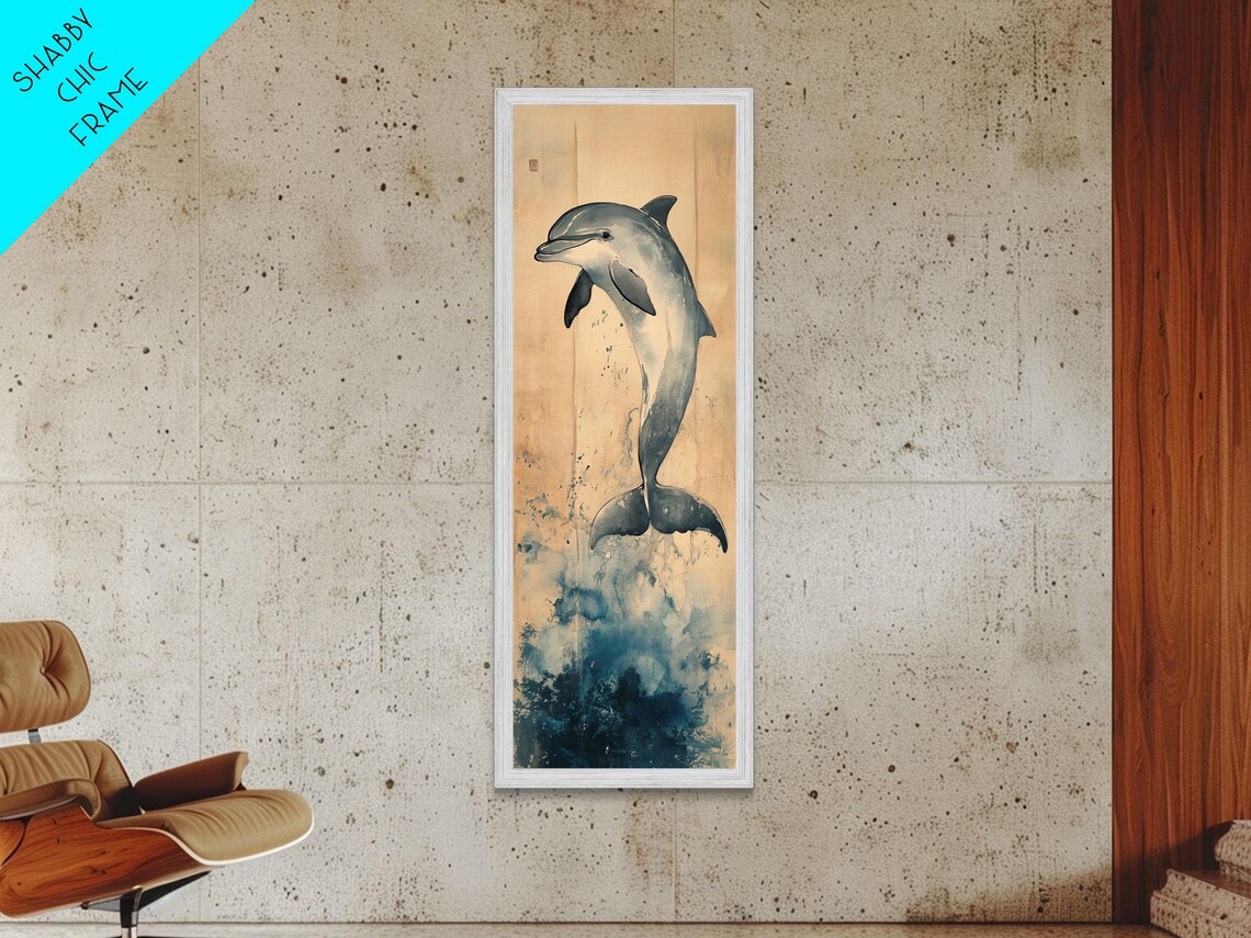 Leaping Dolphin Realistic Golden Sand Splash Coastal Marine Art Poster - Image 4