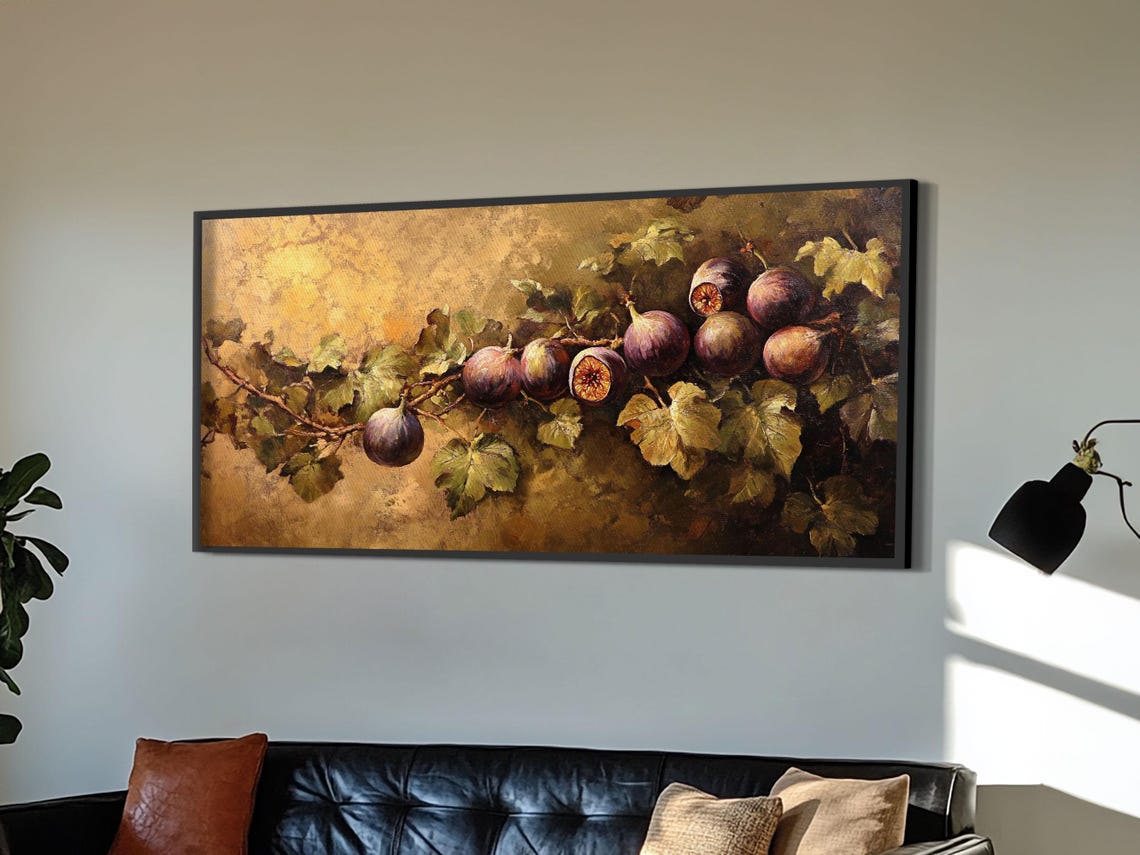 Ripe Figs On Vine Golden Old Master Still Life Painting Kitchen Print - Image 4