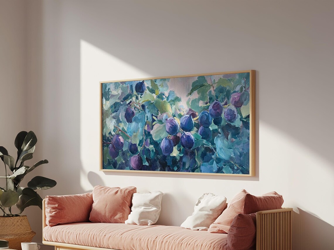 Purple Figs Leaves Impressionist Oil Painting Colorful Wall Art - Image 2
