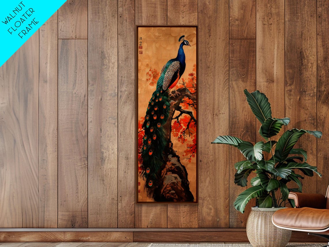 Majestic Peacock Autumn Leaves Gold Background Japanese Art Poster - Image 2