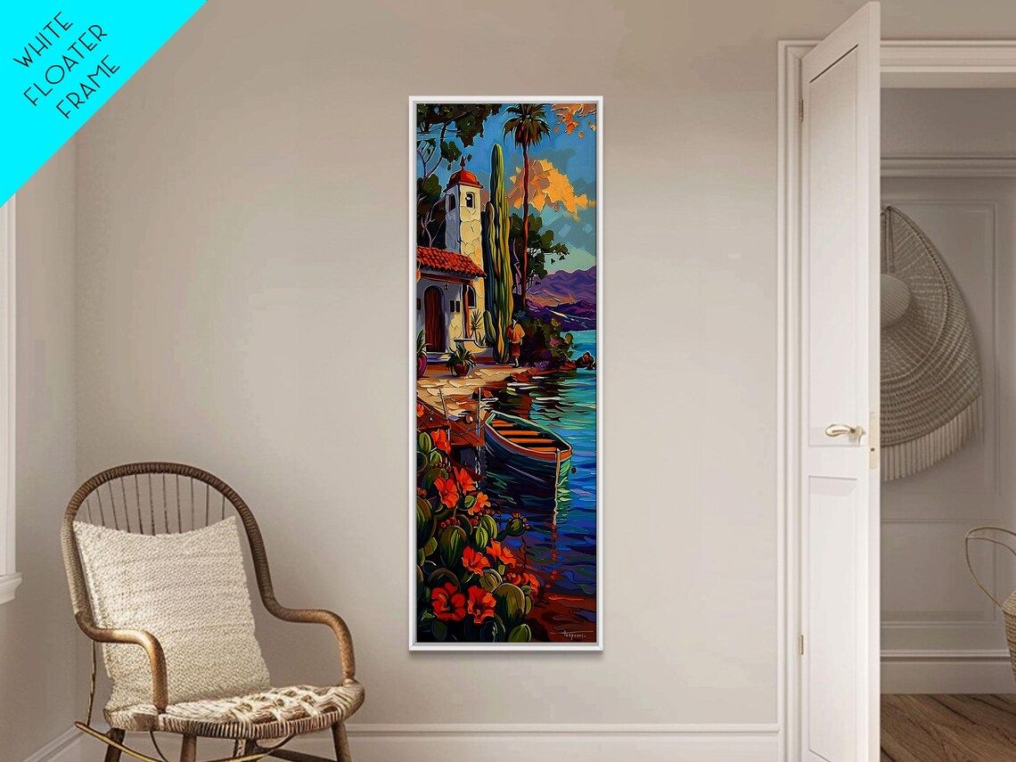 Mediterranean Village Chapel By The Water Impasto Coastal Scene Poster - Image 3