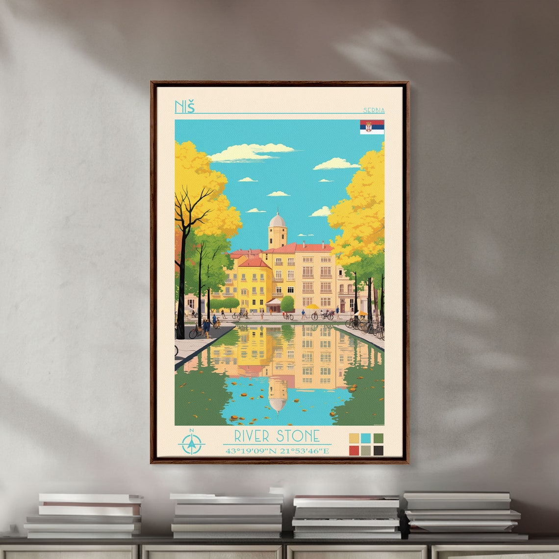 Nis Serbia Canal Reflection Golden Autumn Trees Old Town Travel Poster - Image 5