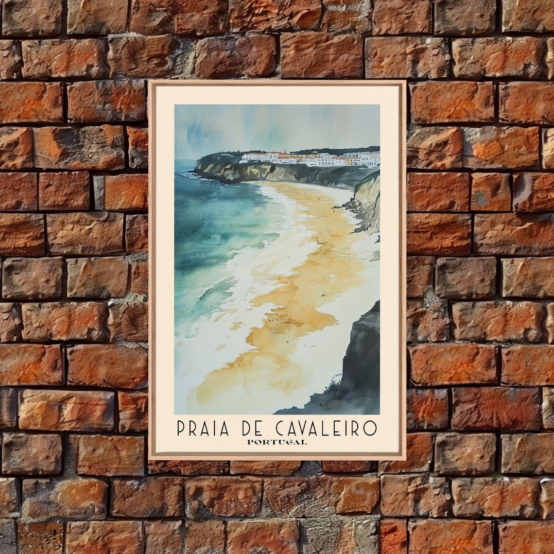 Praia de Cavaleiro Portugal Golden Beach Cliffs Town Watercolor Poster - Image 4