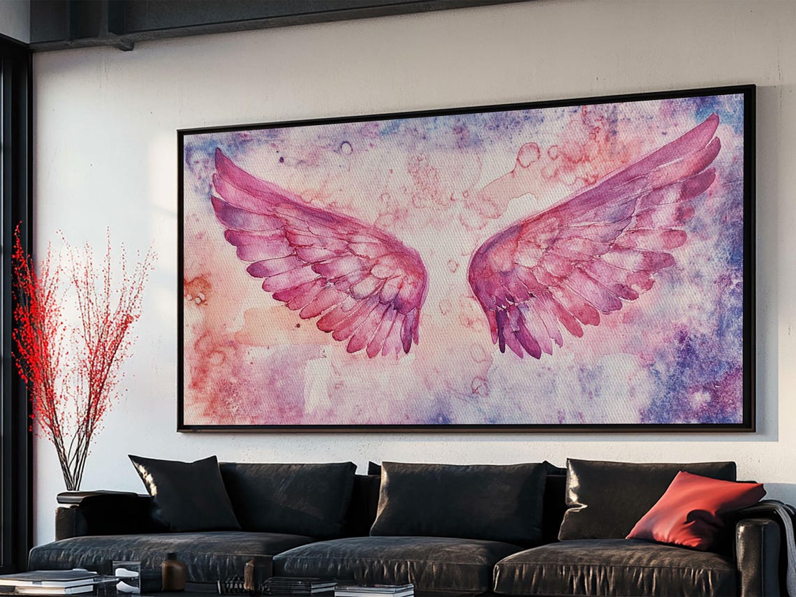 Pink Angel Wings Watercolor Feathered Spread Boho Dream Poster - Image 2