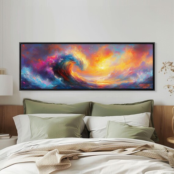 Rainbow Ocean Wave Sunset Surf Painting Vibrant Colorful Seascape Wall Art Poster