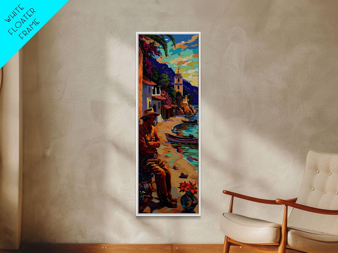 Fisherman On Beach By Coastal Village With Boats Impasto Harbor Poster - Image 3