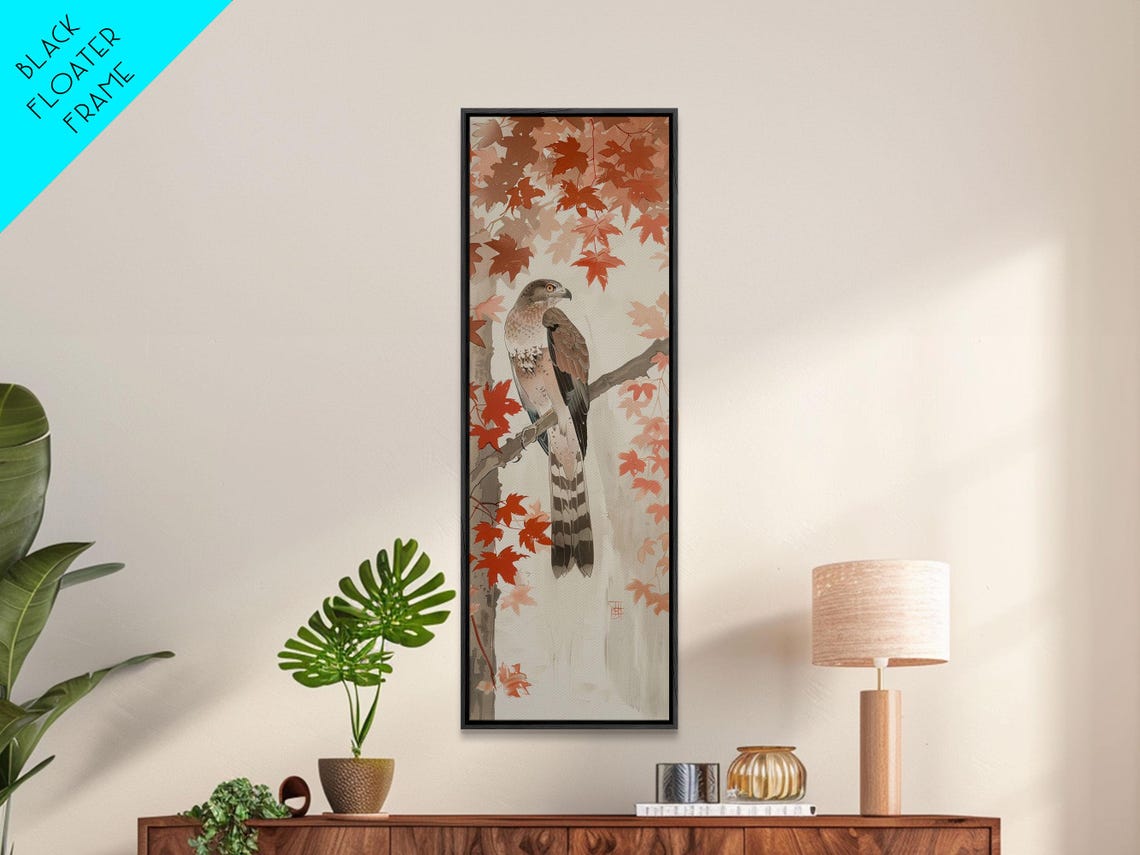 Hawk Perched Among Red Autumn Leaves Japanese Woodblock Style Poster - Image 6