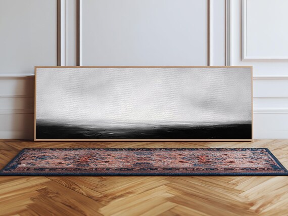 The Sea Is Calm Panoramic Print Seascape Painting Black And White Nautical Art Moody Decor Muted Art Subdued Art