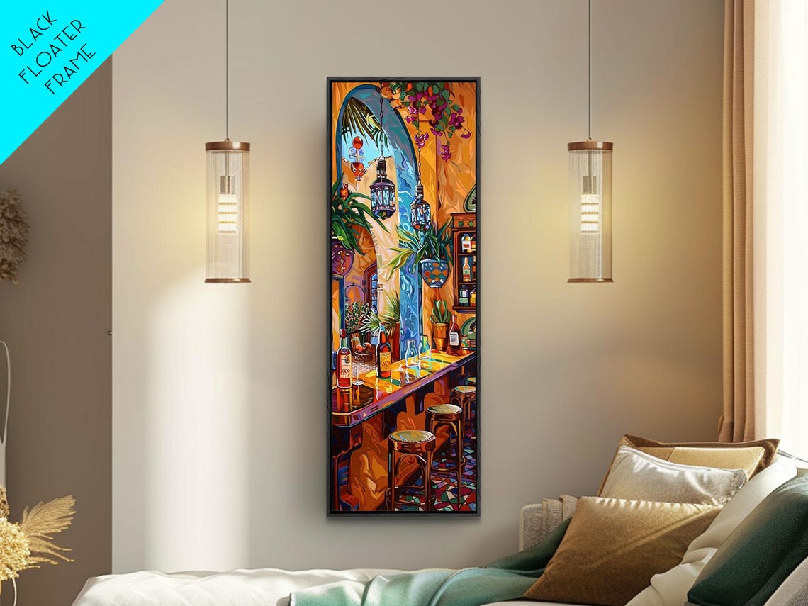 Spanish Style Bar Interior With Bottles And Lanterns Impasto Poster - Image 5