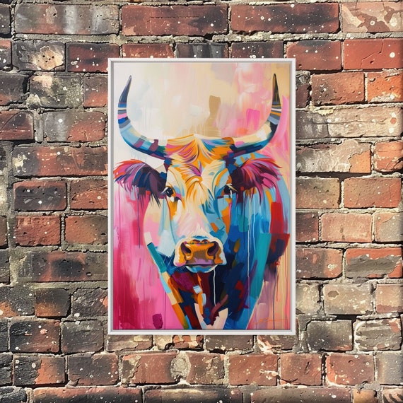 Colorful Cow Portrait Framed Print Vibrant Wall Art Modern Living Room Decor Bold Animal Artwork Cow Art Print Bedroom Decor