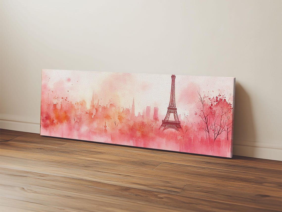 Paris Eiffel Tower Blush Pink Watercolor Skyline Travel Poster - Image 2