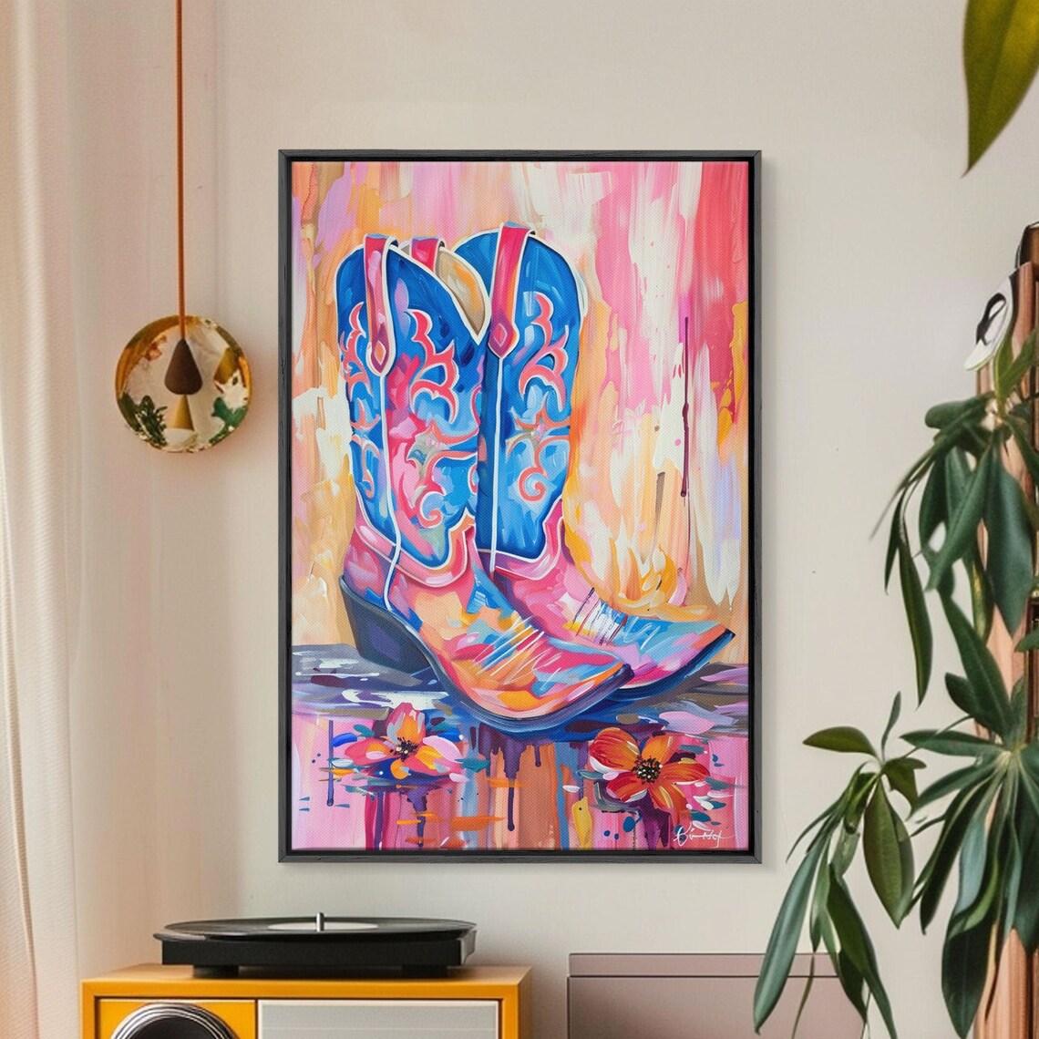 Cowboy Boots With Flowers, Rustic Western Art Print