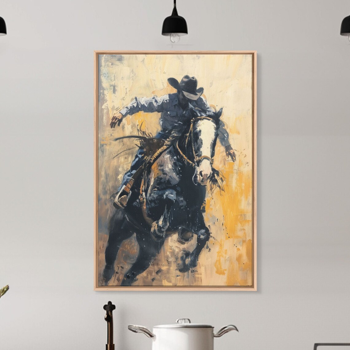 Cowboy Bucking Horse Action Painting Dynamic Western Rodeo Art Poster - Image 2