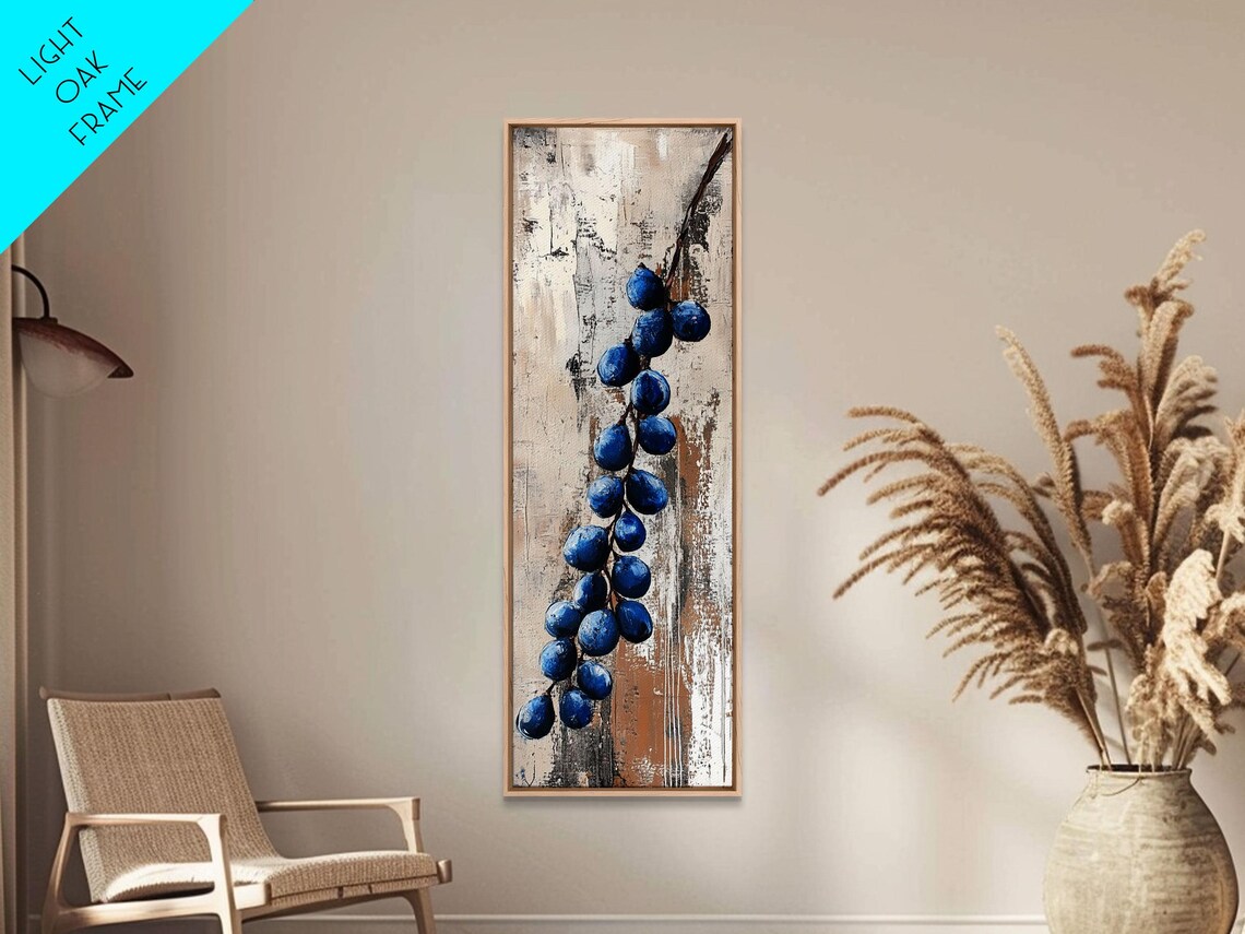 Blue Berries Branch Modern Abstract Still Life Neutral Wall Art - Image 3
