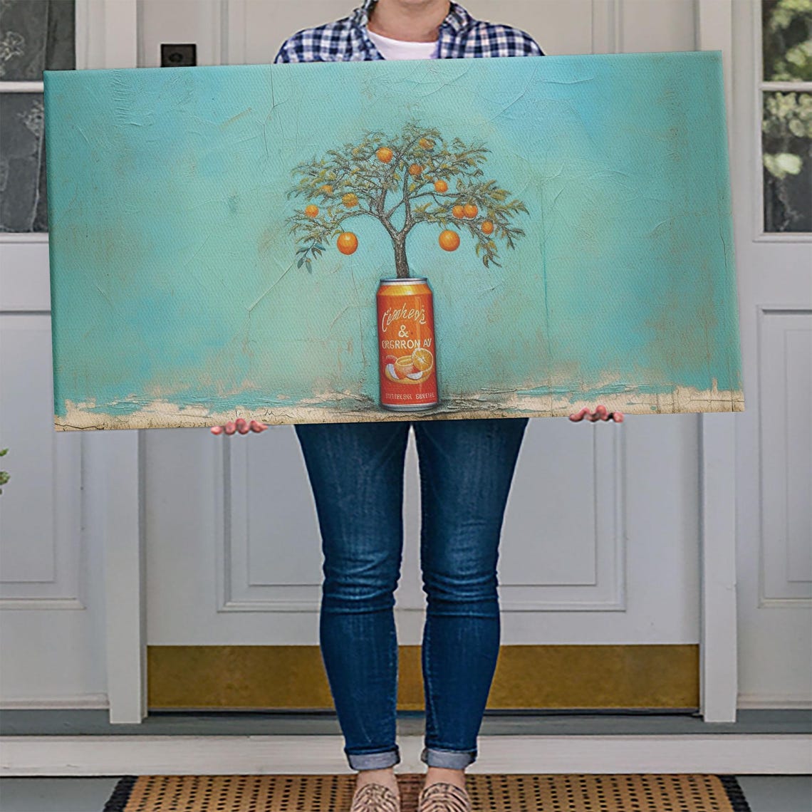 Orange Tree Growing Out Of Vintage Soda Can Surreal Plant Wall Art - Image 4