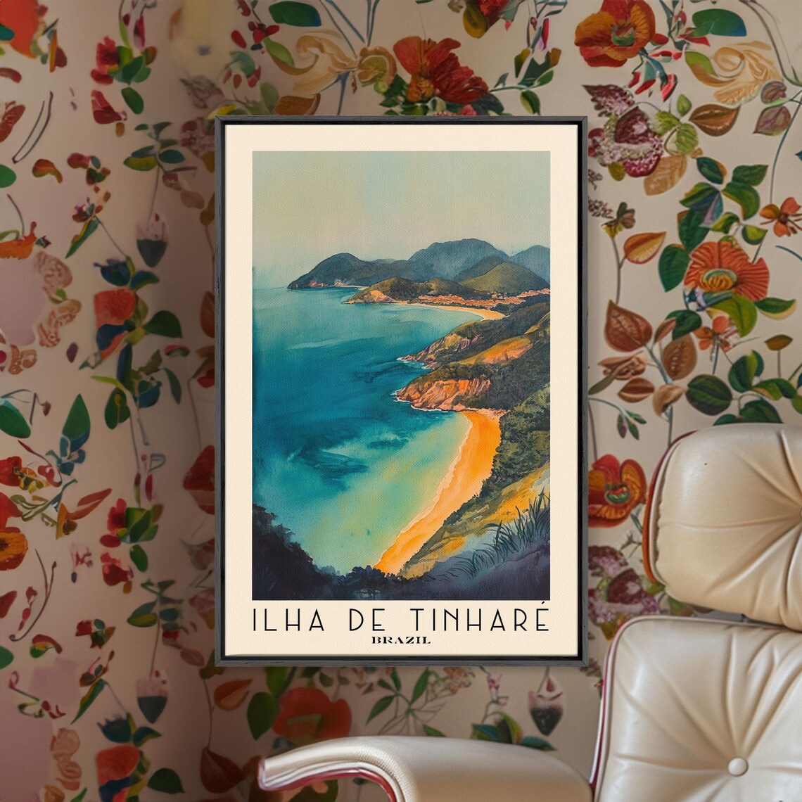 Ilha De Tinhare Brazil Aerial Golden Beach Turquoise Bay Watercolor Poster - Image 2