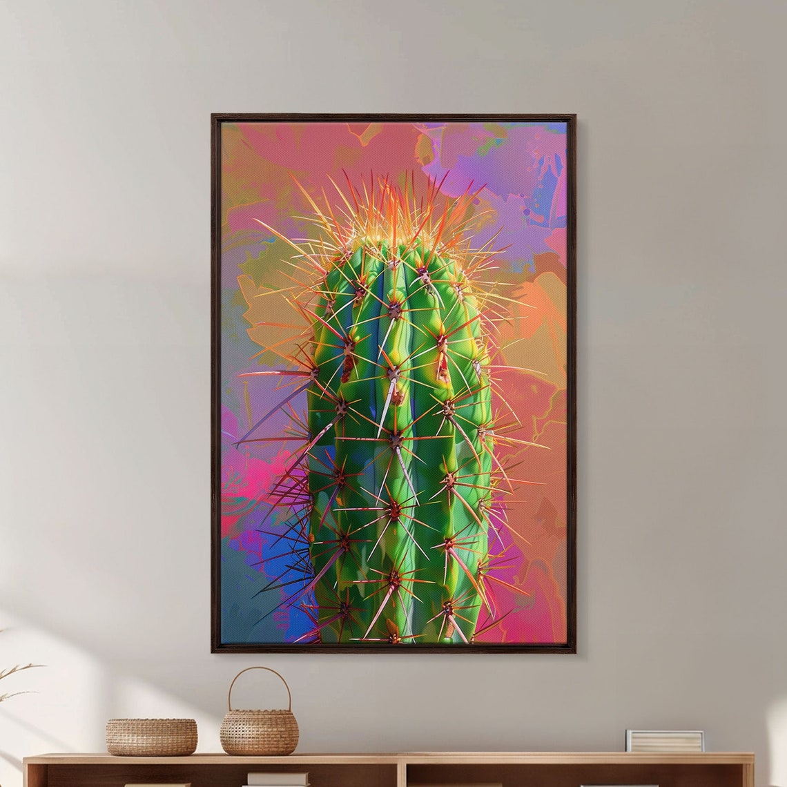 Green Cactus With Orange Spines Vibrant Desert Pop Art Poster - Image 4