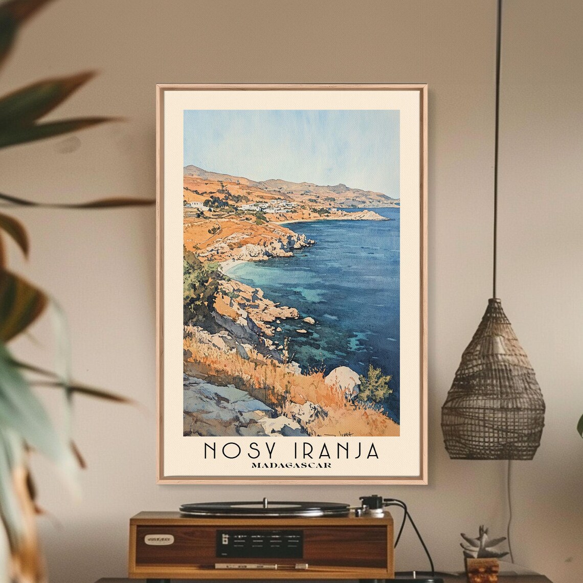 Nosy Iranja Madagascar Ochre Cliffs Turquoise Cove Watercolor Poster - Image 2
