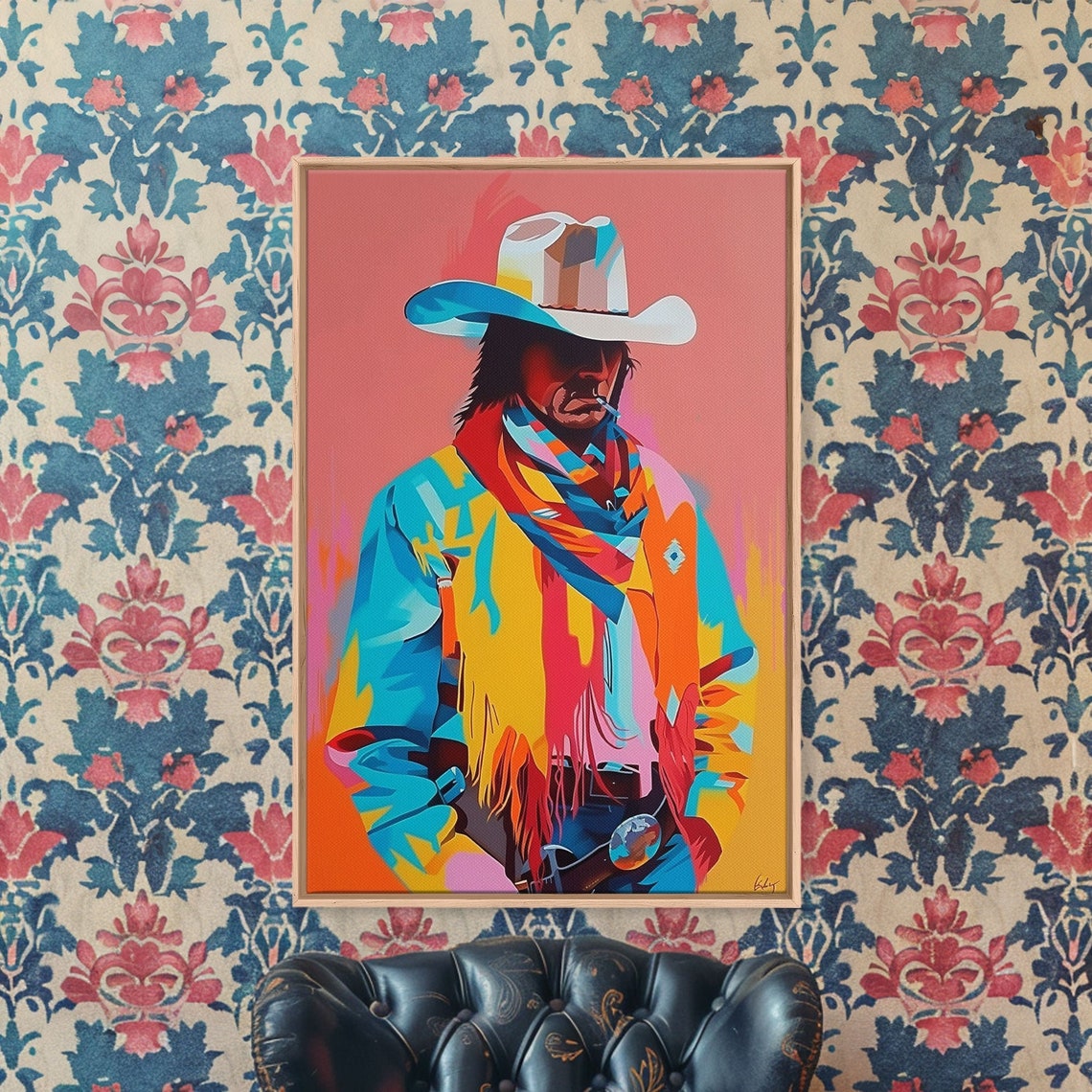 Modern Pop Art Cowboy With Scarf And Hat Colorful Wall Poster - Image 3