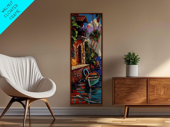 Mediterranean Waterfront Tower With Moored Boat Impasto Harbor Poster