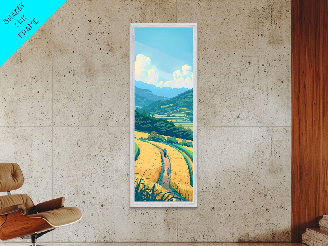 Scenic Countryside Pathway With Fields And Mountains Skinny Framed Print For Wall Decor - Image 6