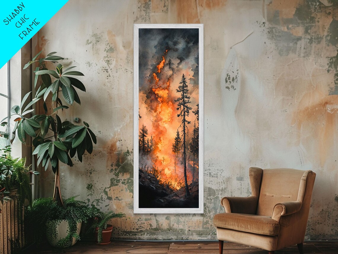 Fiery Forest Flames Print Dark Moody Art Forest Fire Scene Dramatic Wall Art Wabi Sabi Wall Art Above Bed Decor Rustic Wall Art - Image 6