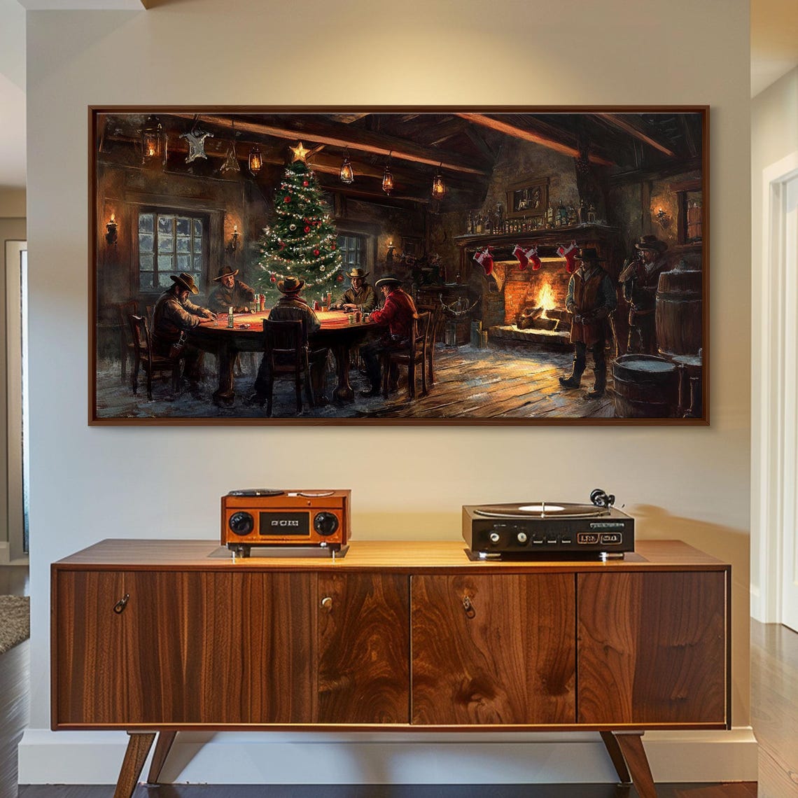 Cowboy Christmas Saloon Poker Night Tree Rustic Western Wall Art - Image 4