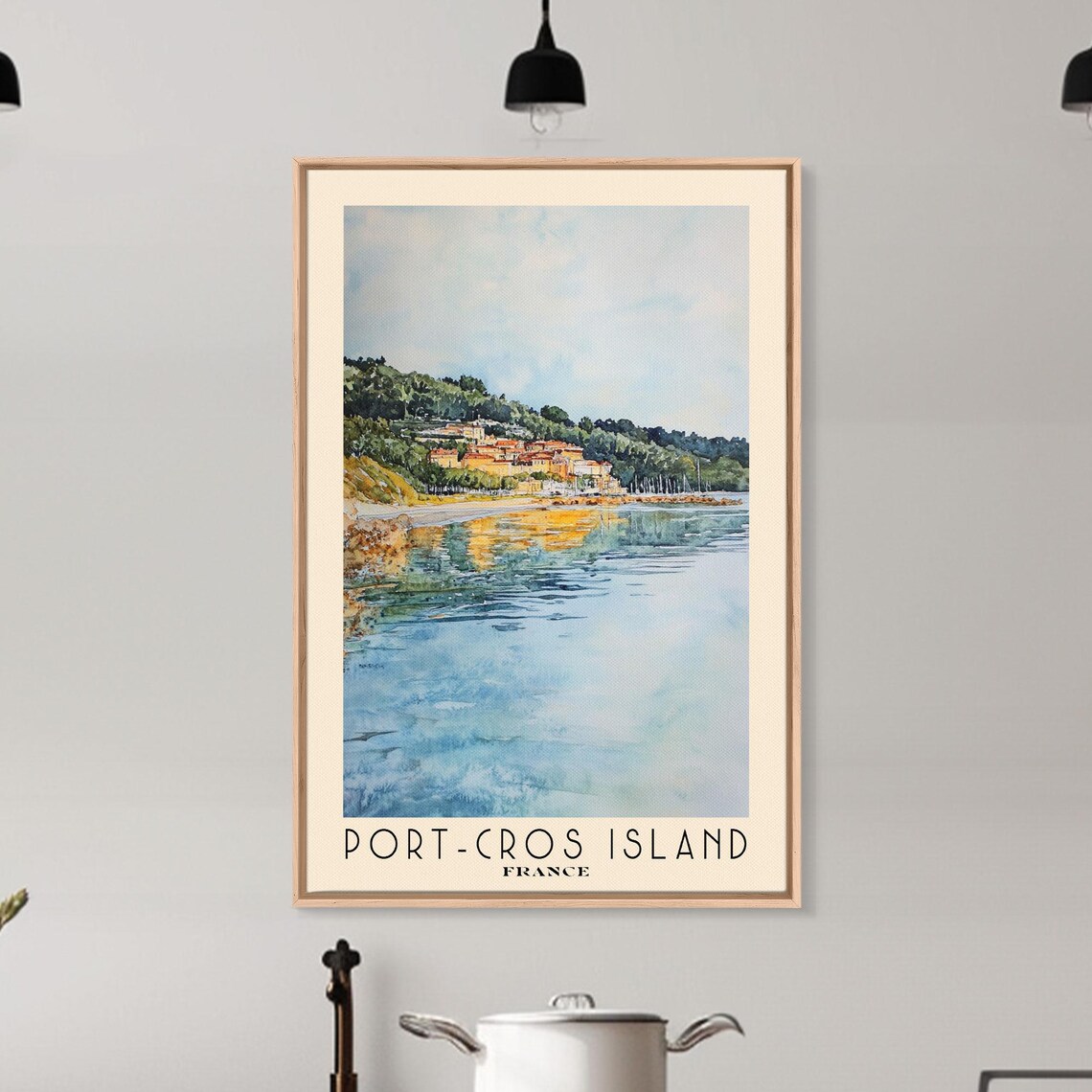 Port Cros Island France Village Bay Calm Reflections Watercolor Poster - Image 6