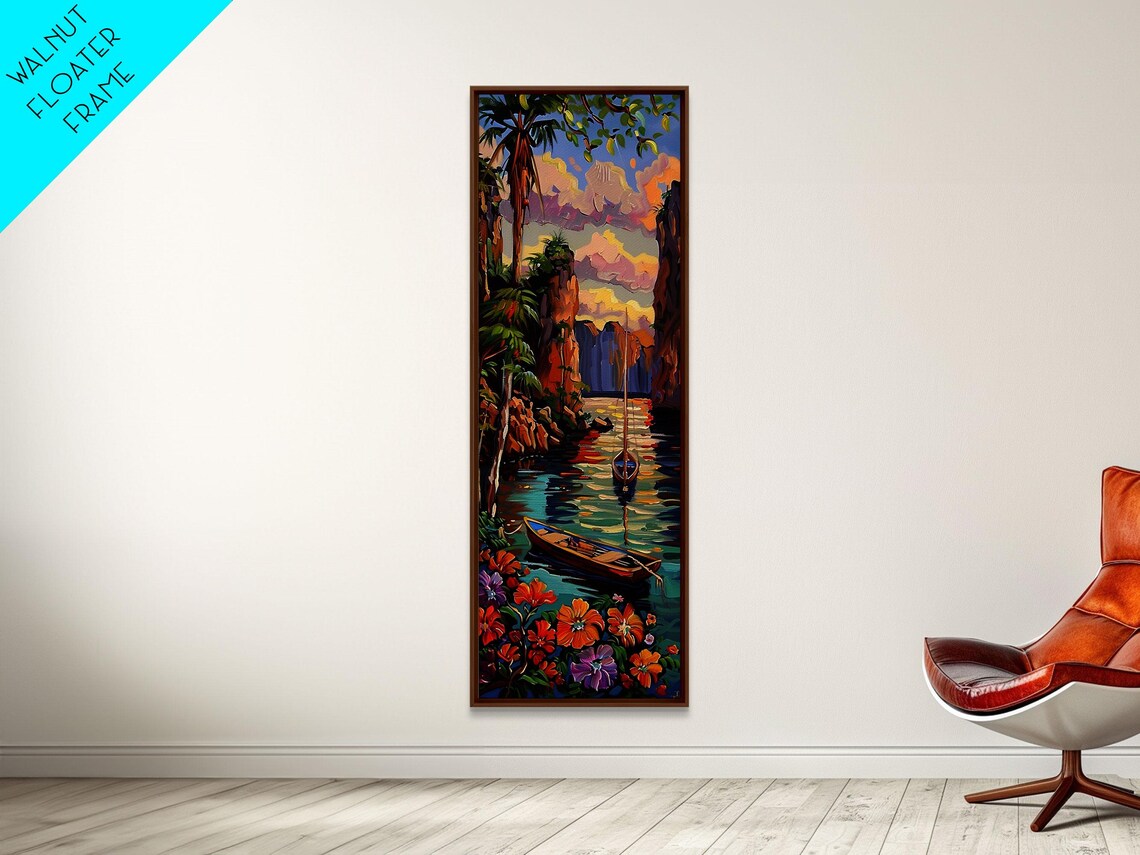Boats In Narrow Tropical Waterway At Sunset Impasto Harbor View Poster