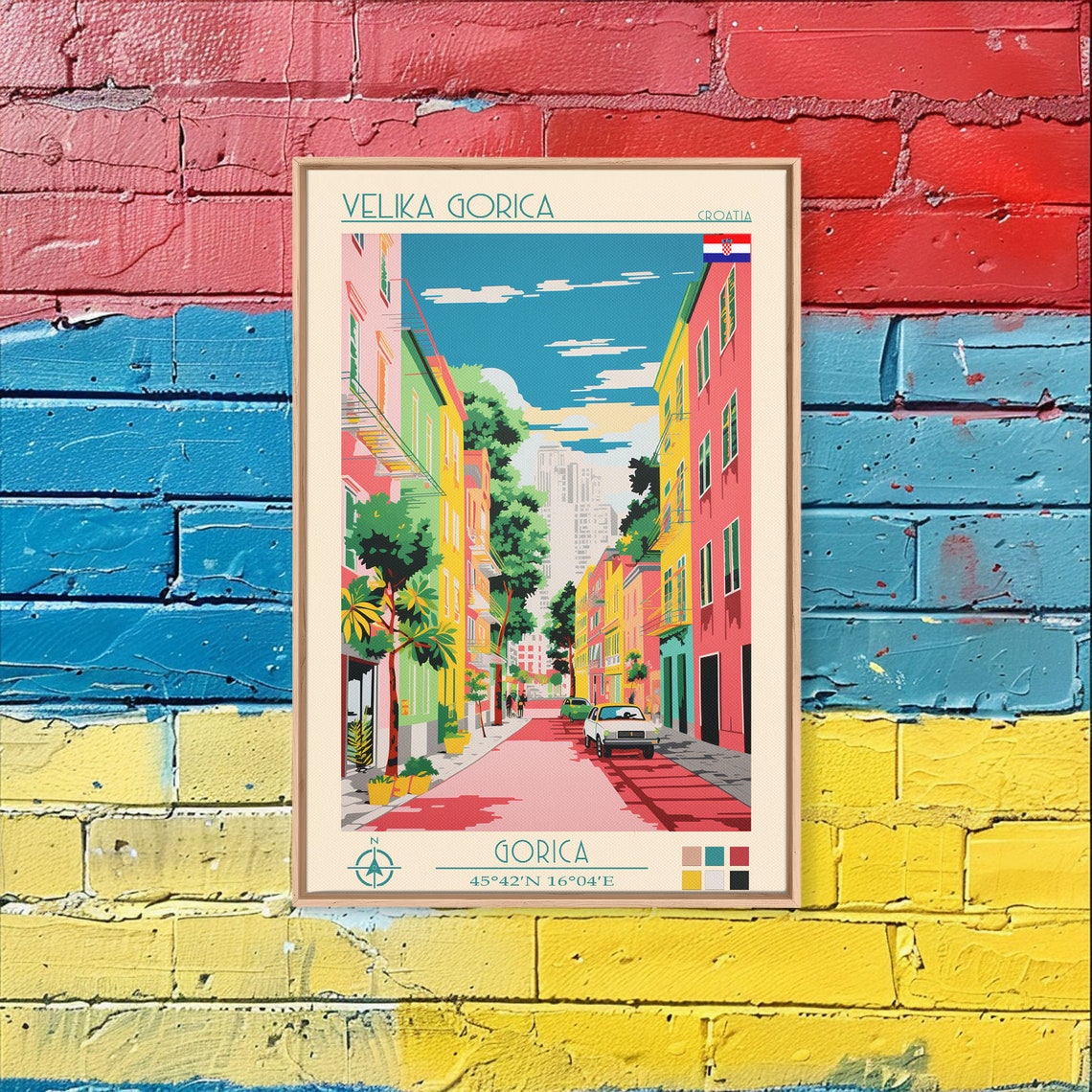 Velika Gorica Croatia Vibrant Old Town Street Daytime Travel Poster - Image 4