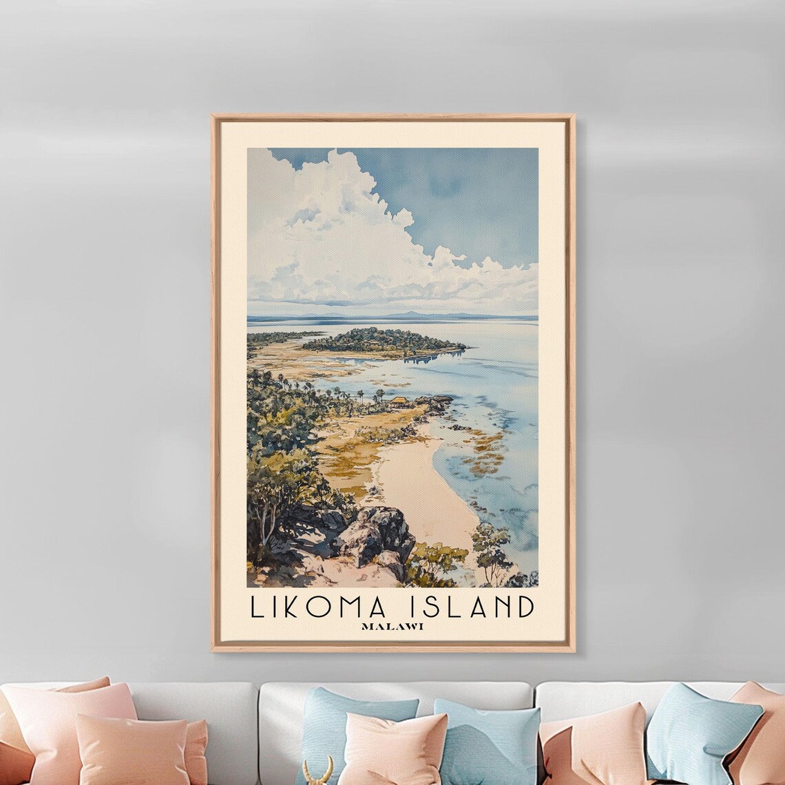 Likoma Island Malawi Lake Aerial Beach View Watercolor Poster - Image 2