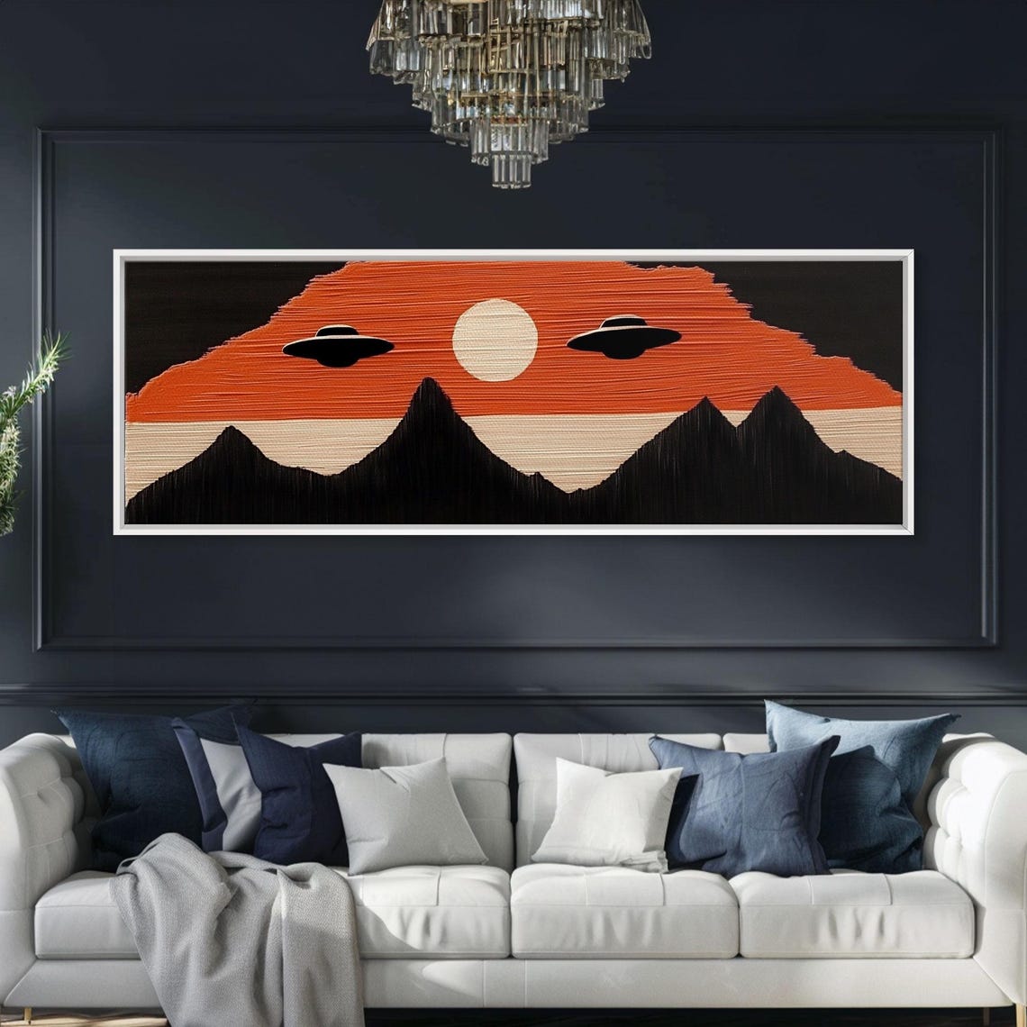 Retro UFO Flying Saucers Over Mountains Sci Fi Panoramic Art Print - Image 5